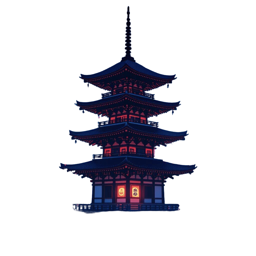 Vaporwave ASCII Art Pagoda at Night