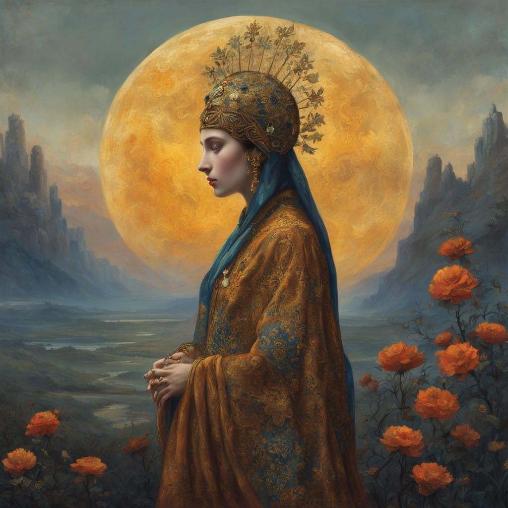 Elegant Woman in Traditional Attire, Lost in Contemplation