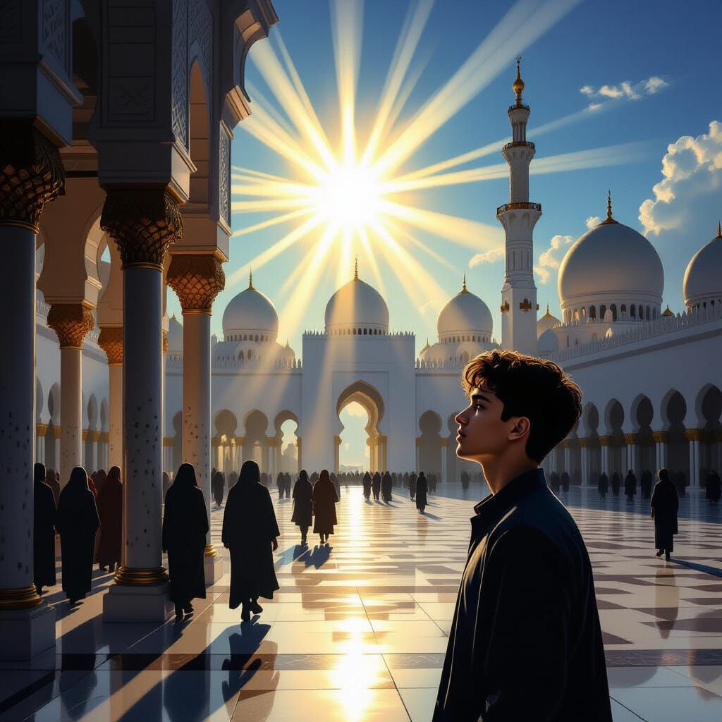 Spiritual Mosque Interior Illuminated by Radiant Light