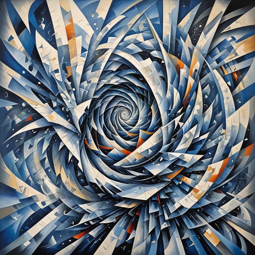 Powerful Cyclone in Abstract Cubism Aerial View