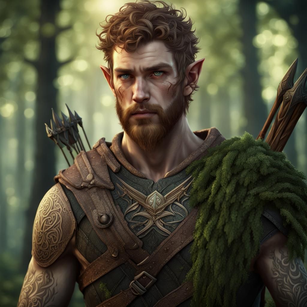 Elven Archer with Viking Tattoos in Forest