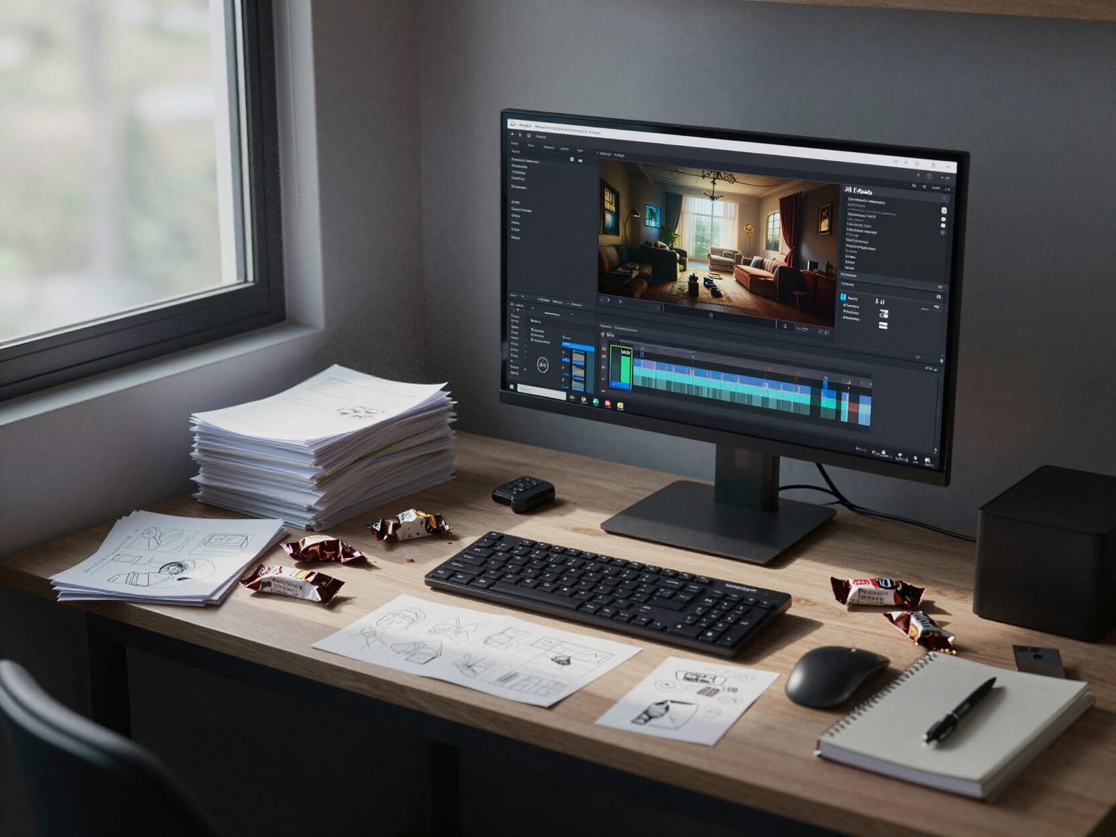 Messy Tinyhome Desk with Video Editing Setup