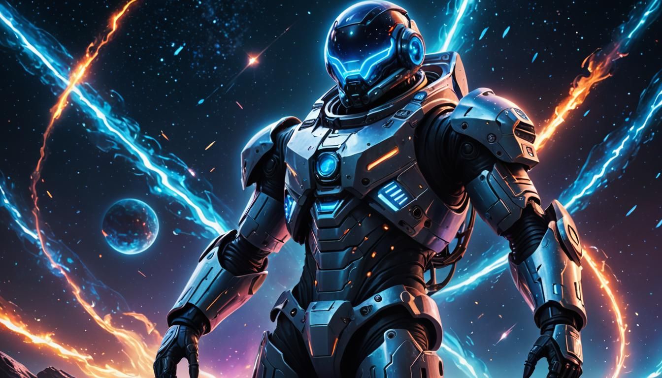 Sci-Fi Character with Flaming Eyes in Space