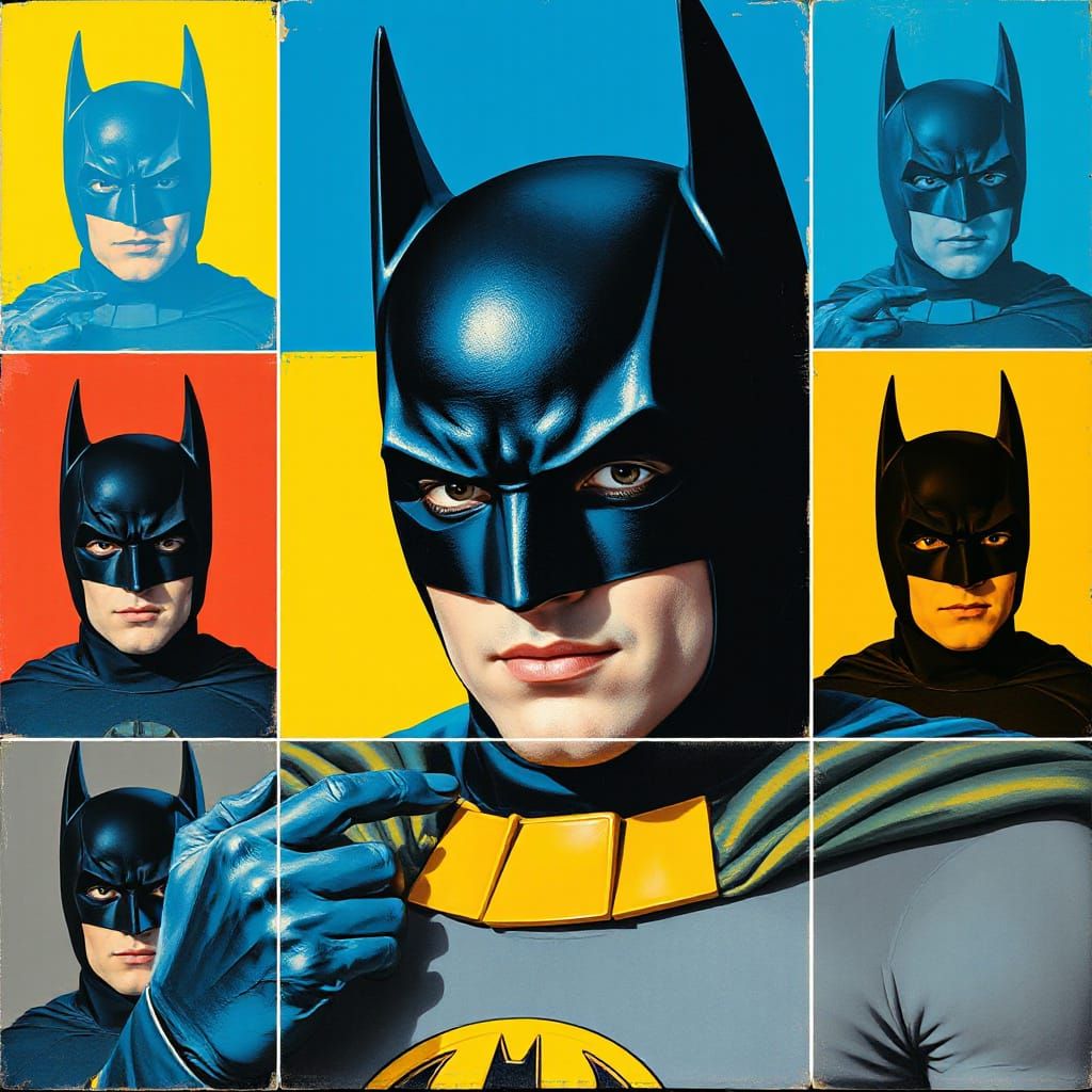 Pop Art Batman Portrait in Warhol and Lichtenstein Style