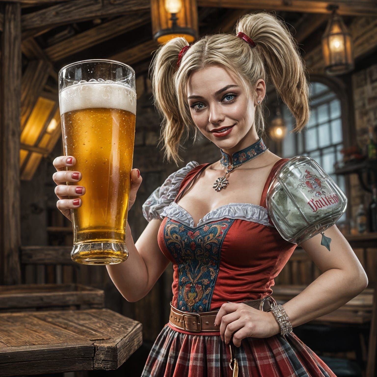 Harley Quinn in Bavarian Dress with Beer
