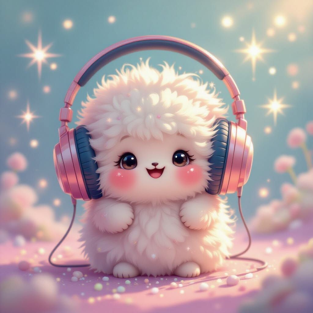 Pastel Blob with Headphones in Whimsical Style