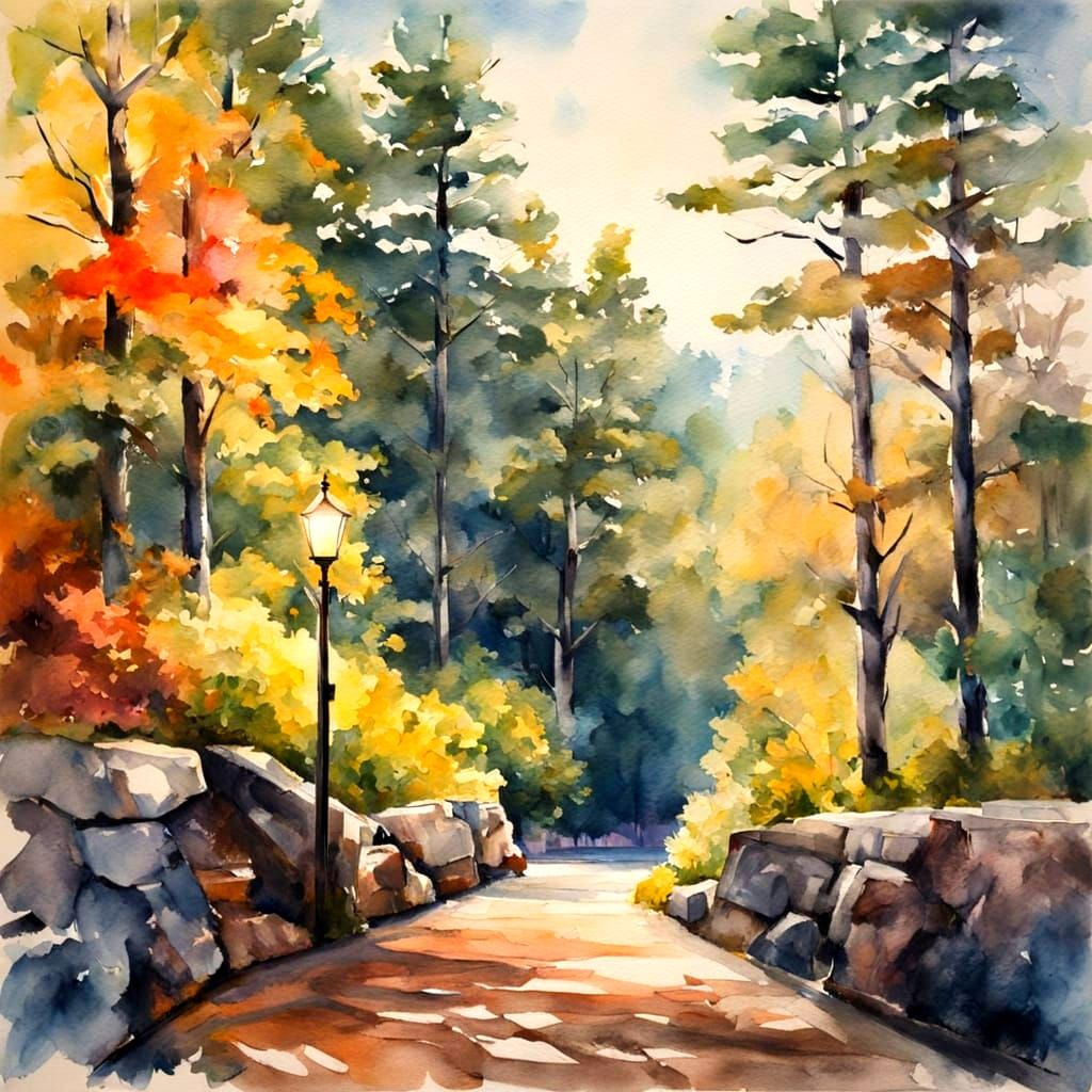 Epic Acadia National Park Landscape in Gouache Style