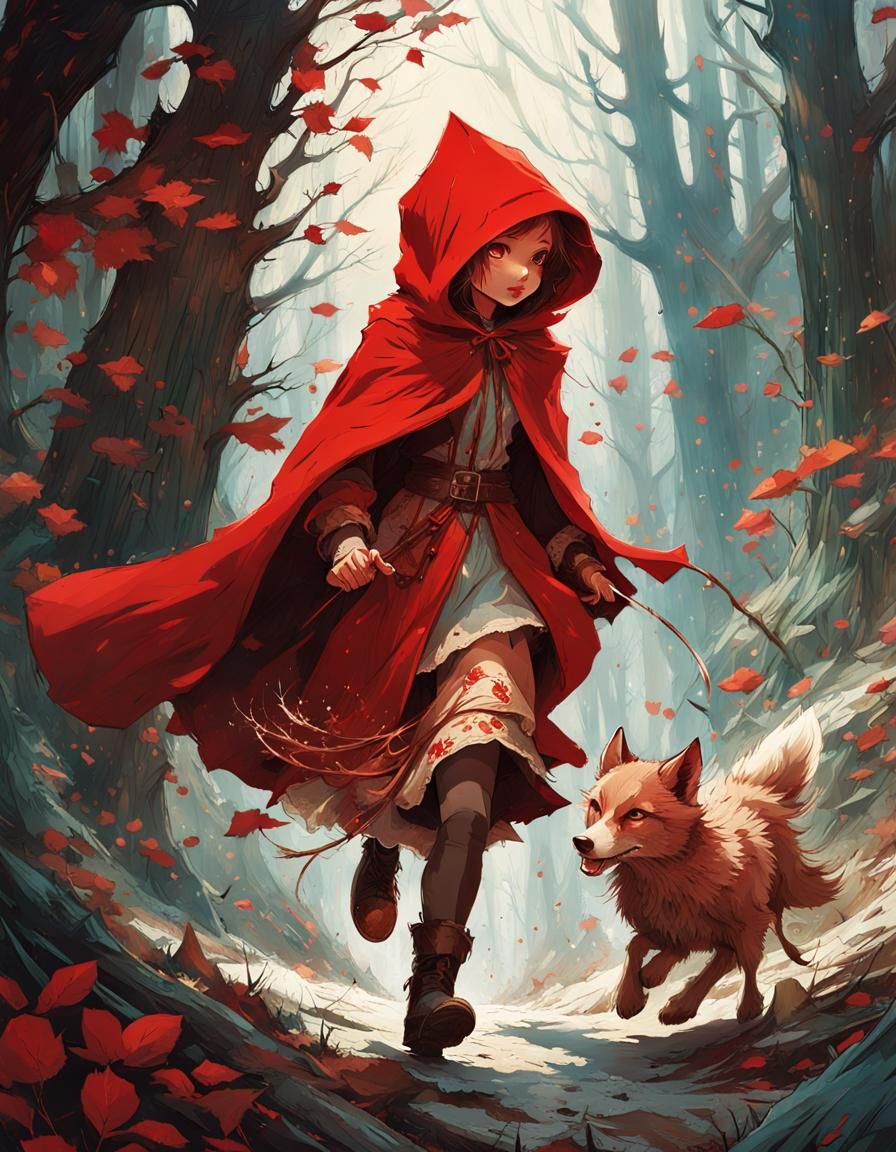 Little Red Riding Hood Running: Digital Art