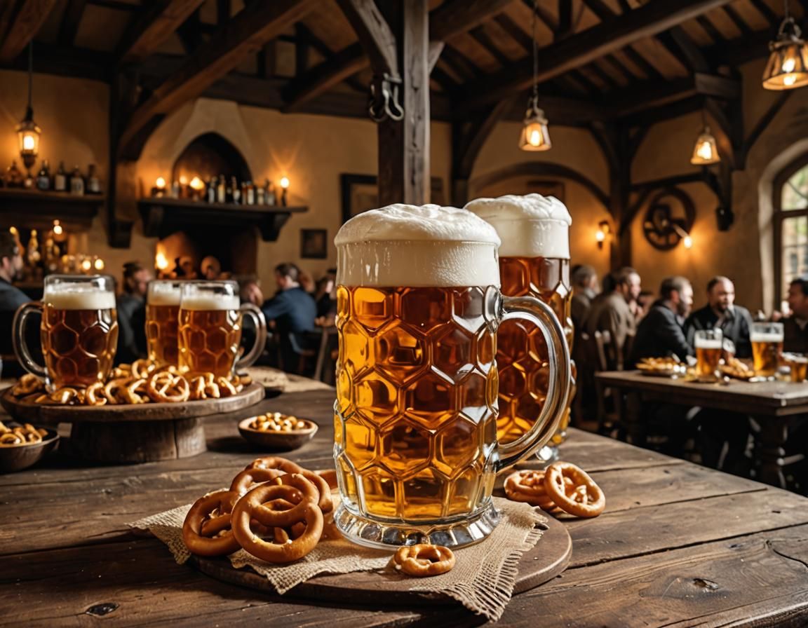 Vibrant Oktoberfest Tavern Scene in Medieval Style