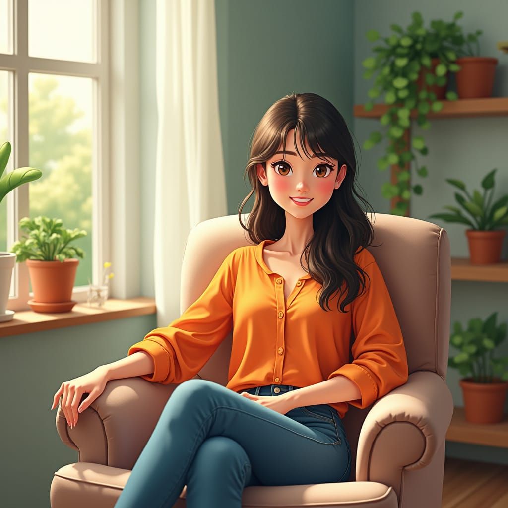 Radiant Woman in Calming Therapy Office