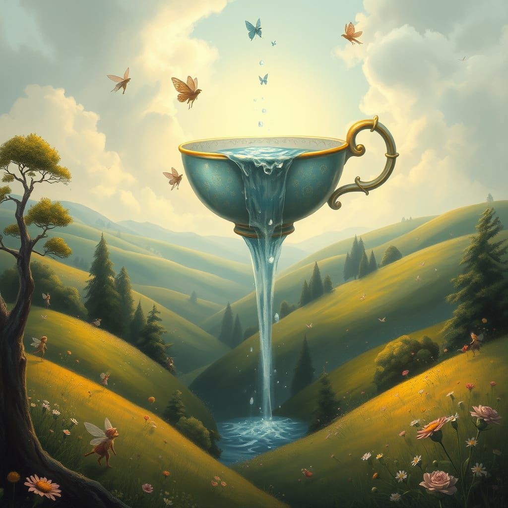 Fairyland Waterfall Teacup: Whimsical Arthur Rackham Style