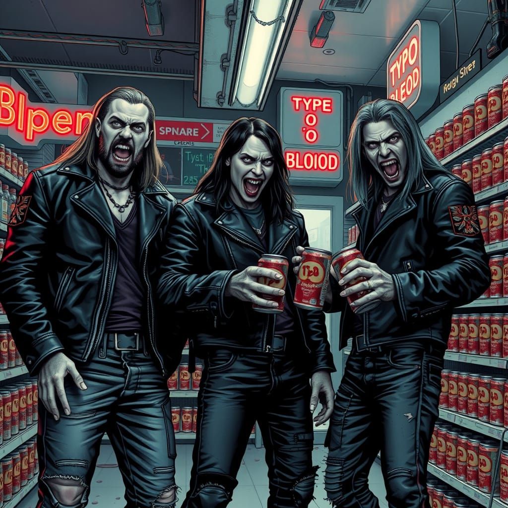 Gothic Bikers Feast on Blood in Neon-Lit Gas Station