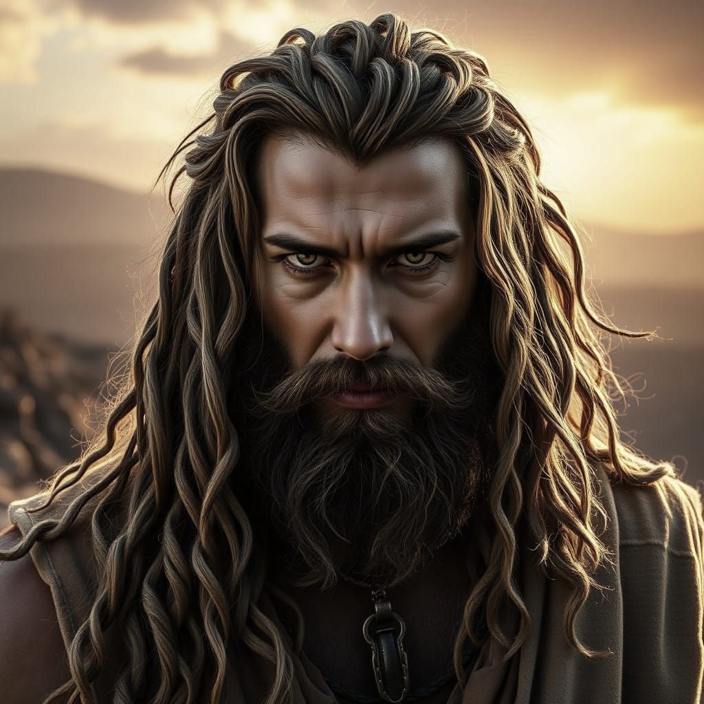 Hyperrealistic Portrait of Samson in Golden Light