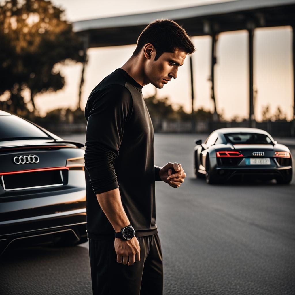 Man with Audi R8 in Moody Street Photography