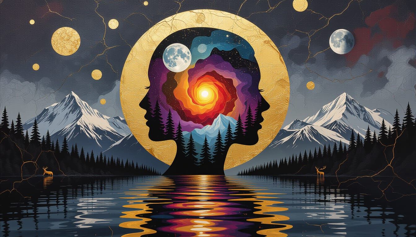 Liquid Gold Universe in Forest Landscape