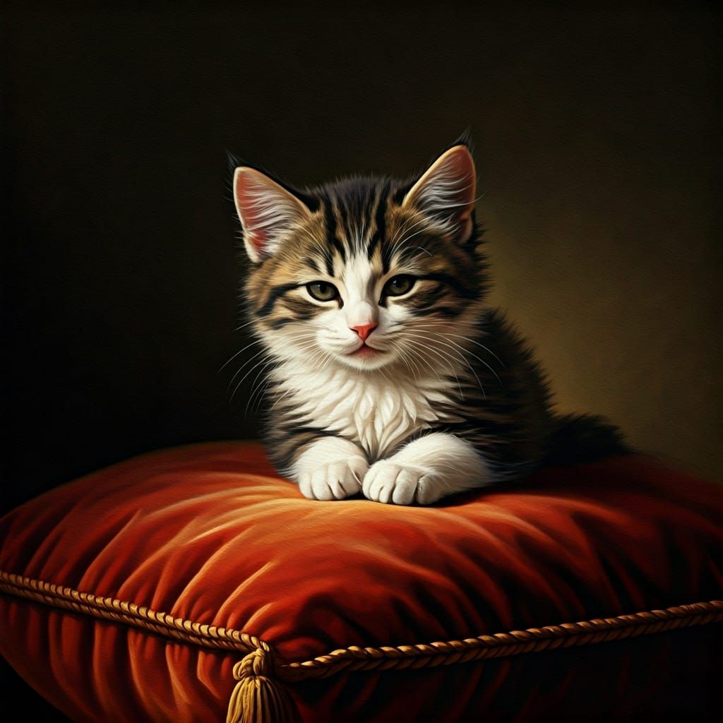 Kitten Resting Peacefully in Baroque Style