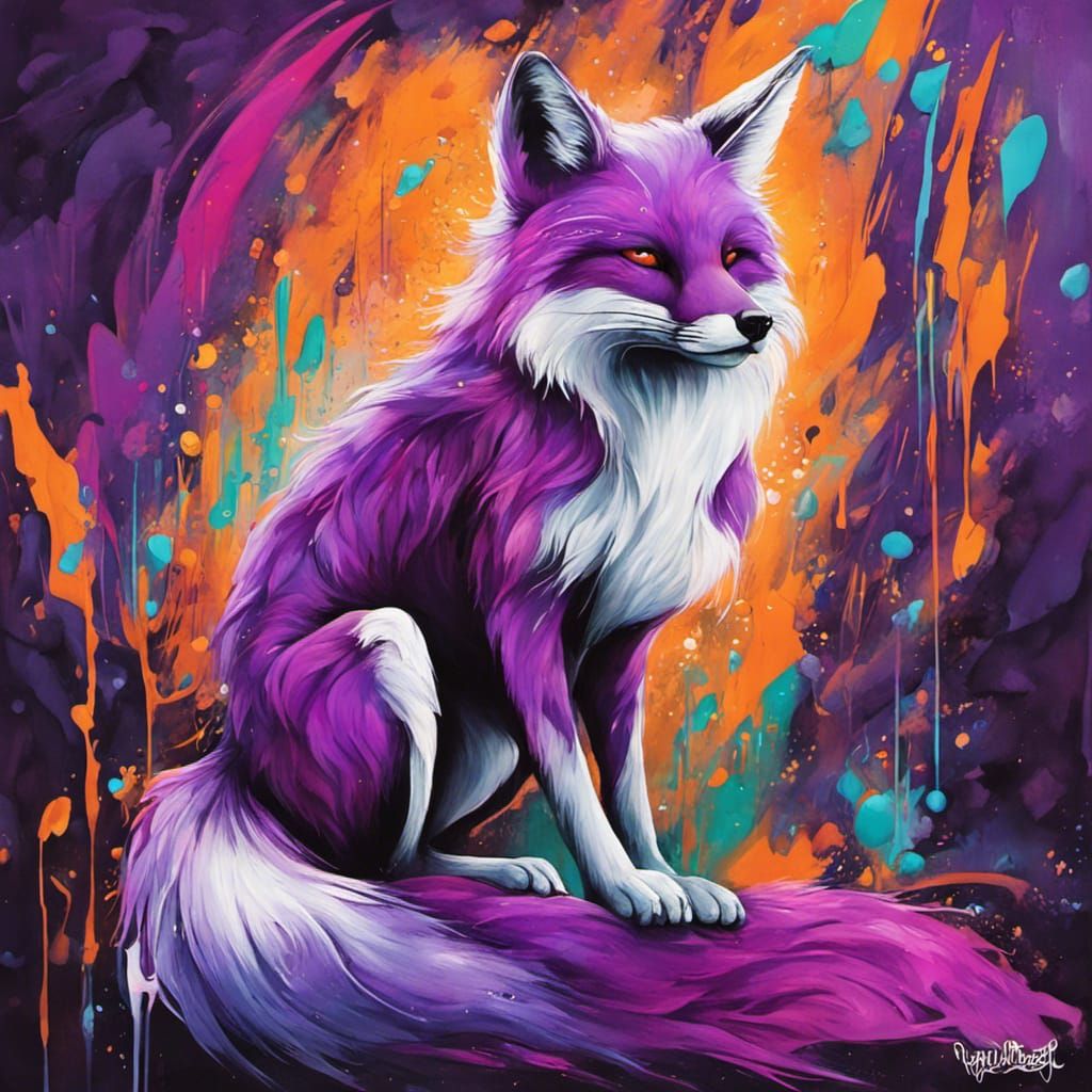 Purple Fox and Virgo in Graffiti Art Style