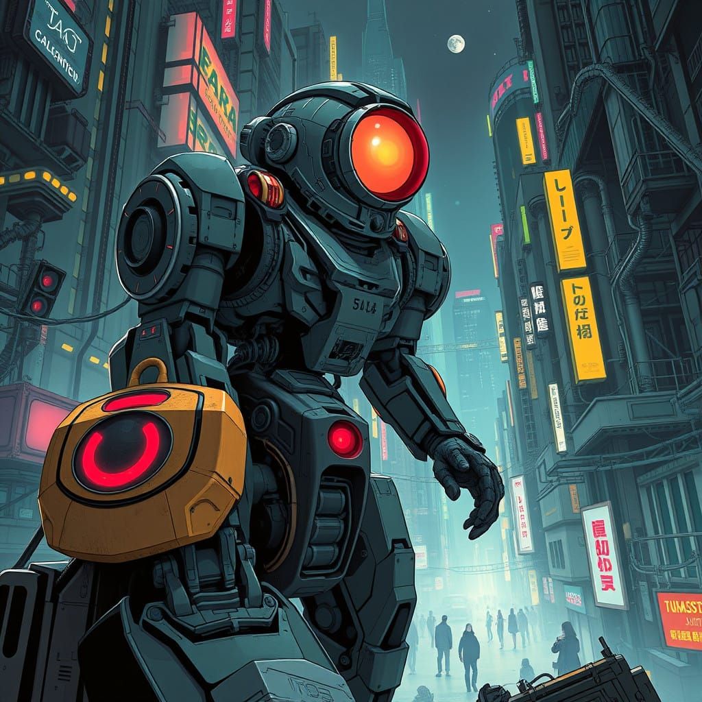 Cyberpunk Mecha Pilot in Dystopian Cityscape