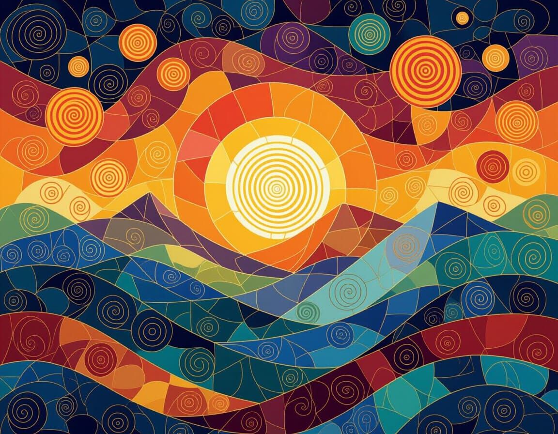 Abstract Arabesque Mosaics with Swirling Light