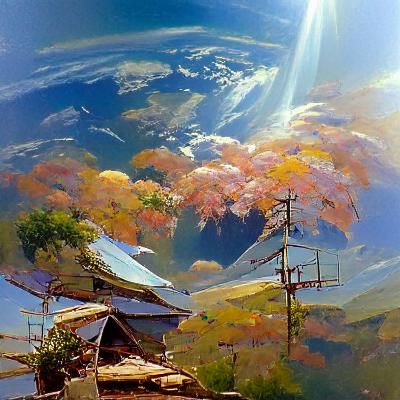 Japanese Landscape in Oil Painting Style