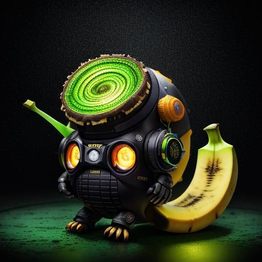 Punk Banana Snail Scientist in Liquid Background