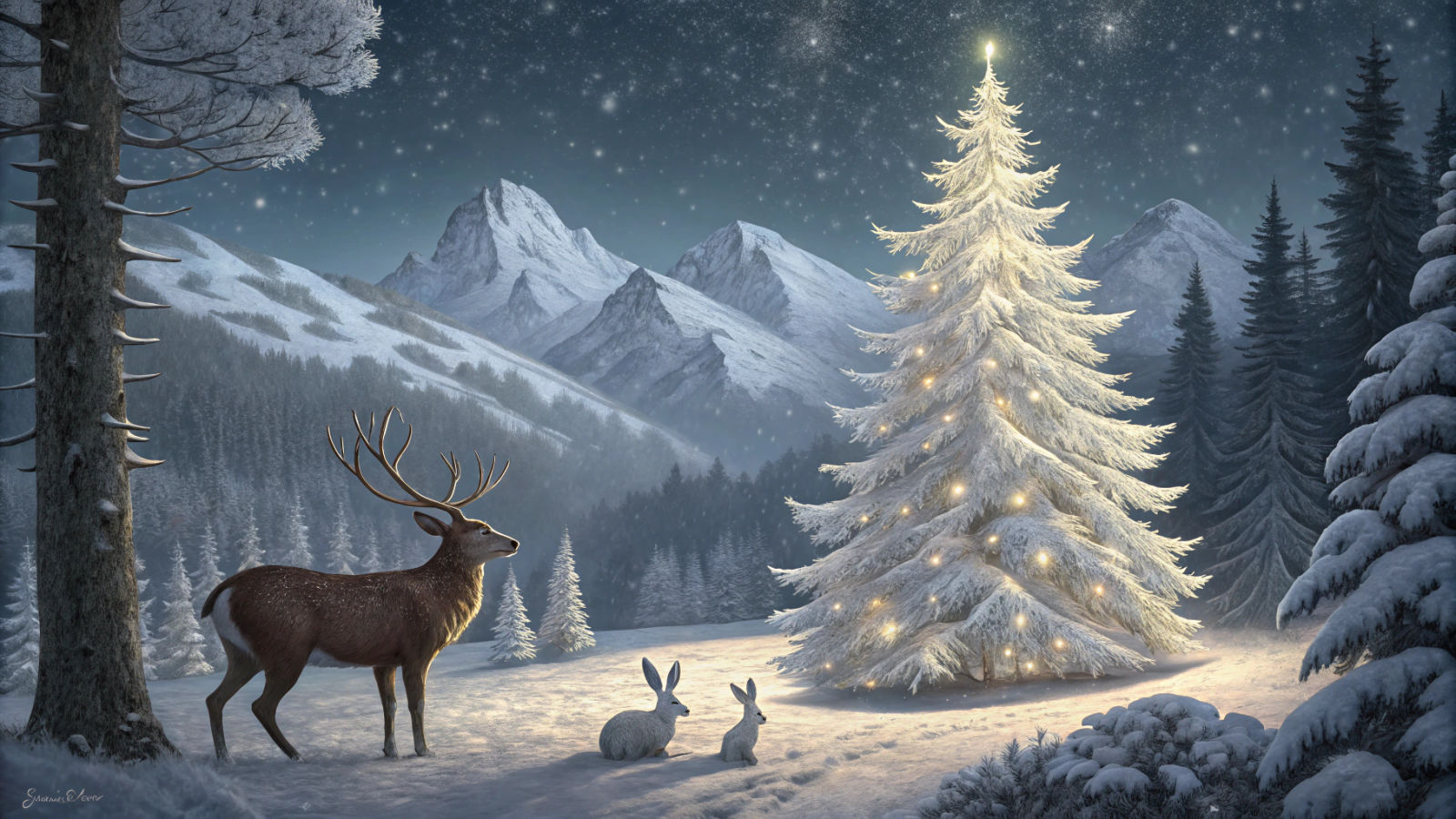 Magical Christmas Night Scene in Fairy Tale Style