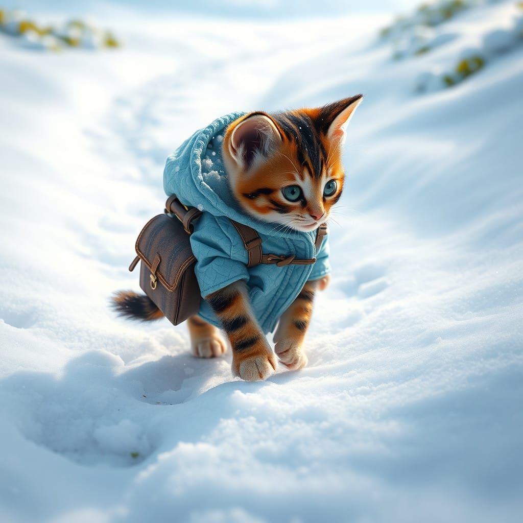 Fearless Calico Puppy Explores Snowy Winter Wonderland in Bl...