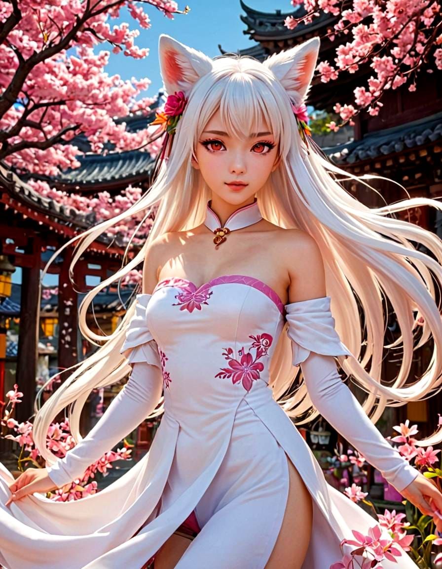 Anime Goddess with Fox Ears in Kyoto Animation Style
