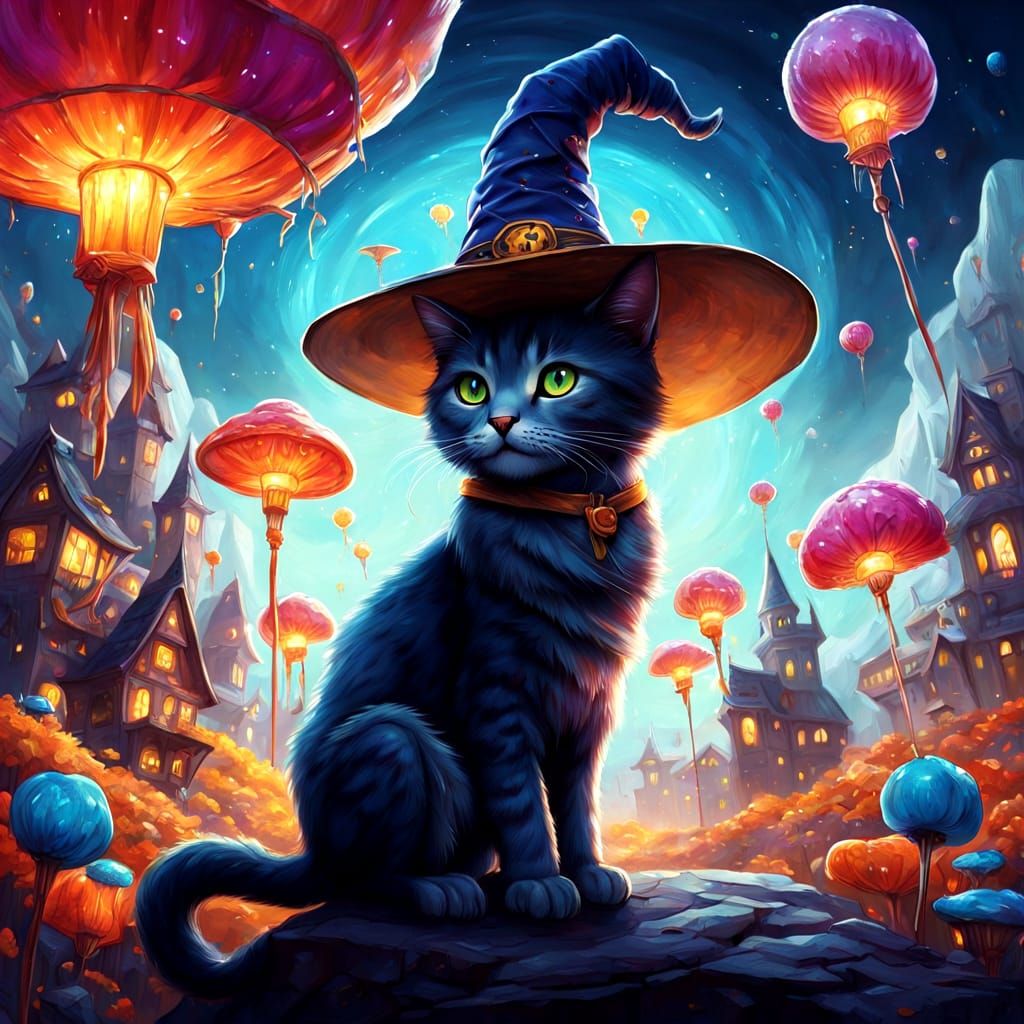 Enchanted Feline in a Whimsical Candy Kingdom