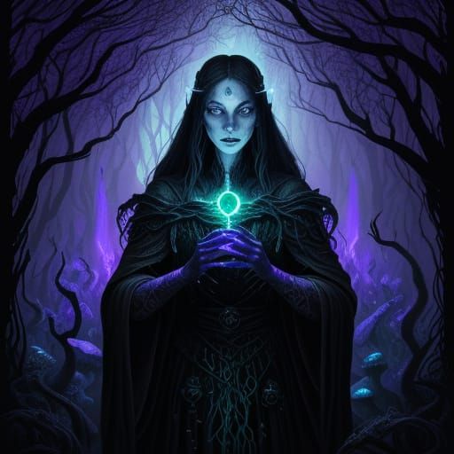 Witches Ritual in Bioluminescent Forest