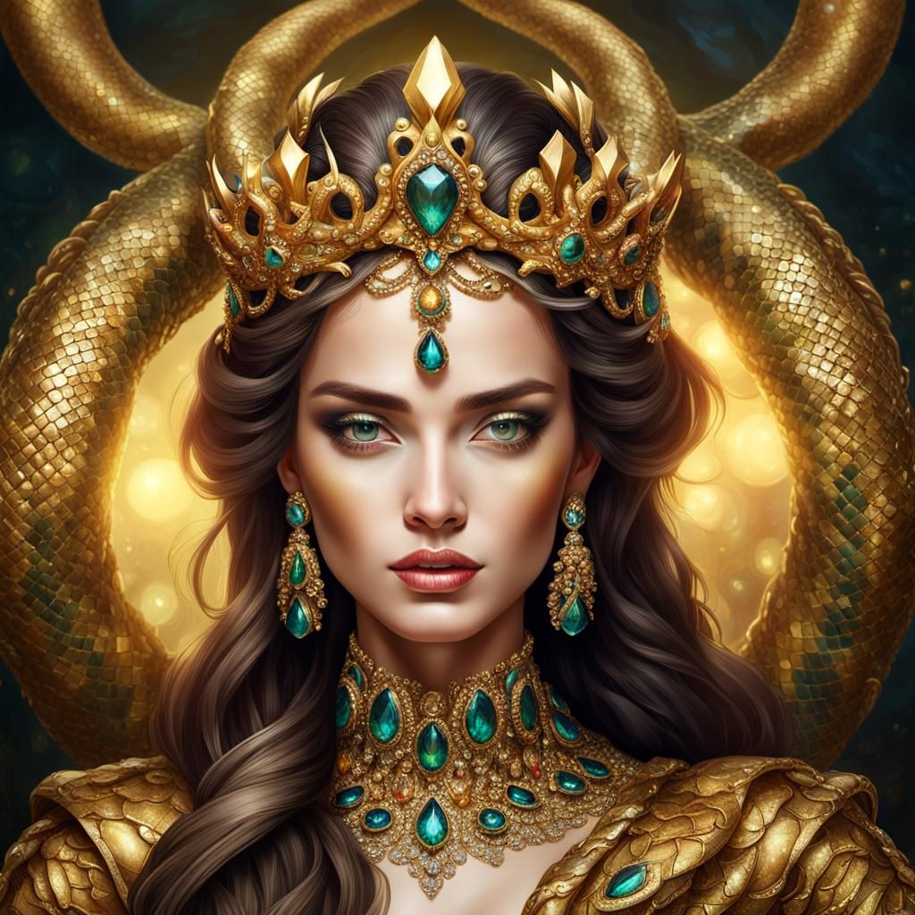 Woman with Serpent Crown: Hyperrealistic Digital Art