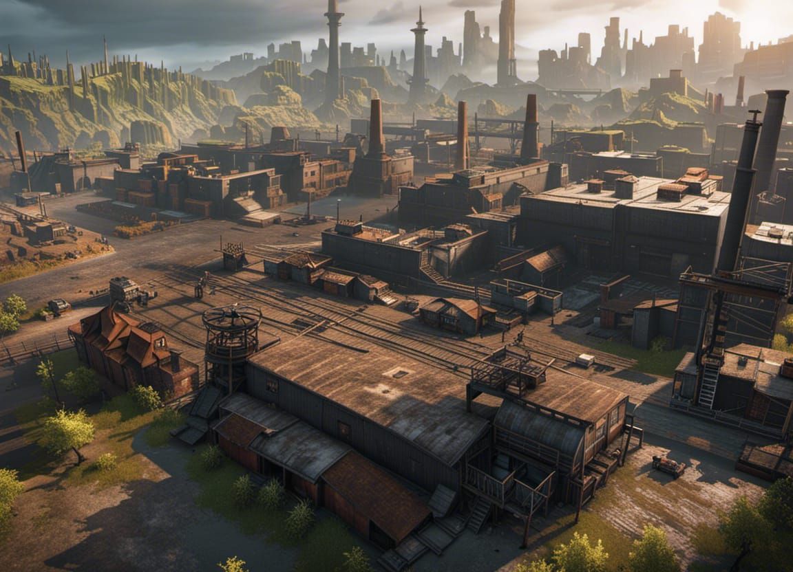 industrial sawmill post-apocalyptic city