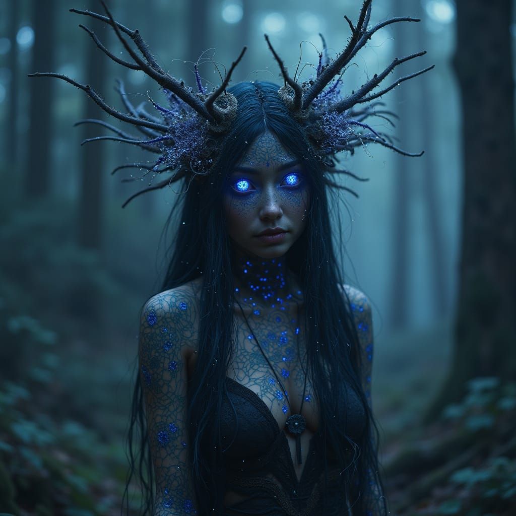 Surreal Goddess of Spiders in Twilight Mist