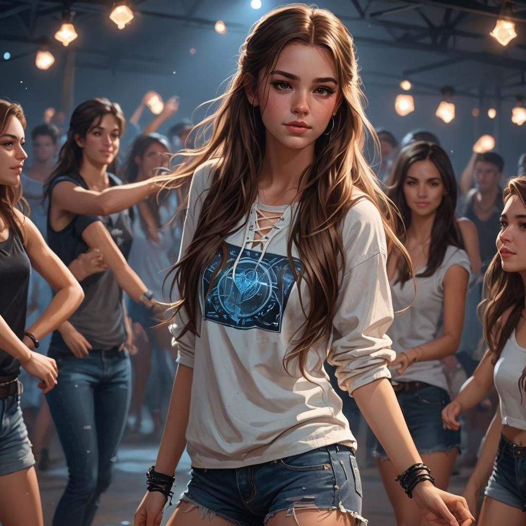 Teenage Girl Dancing at a Glow-in-the-Dark Party