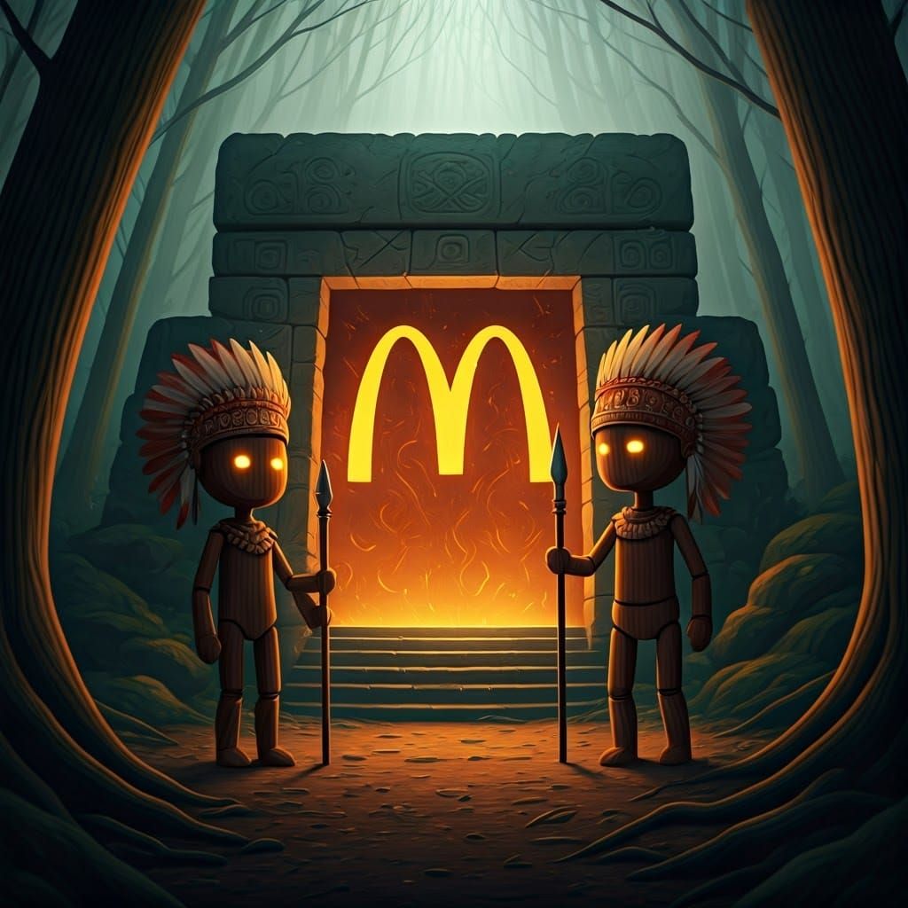 Wooden Warriors Stand Guard at Ancient Portal Entrance