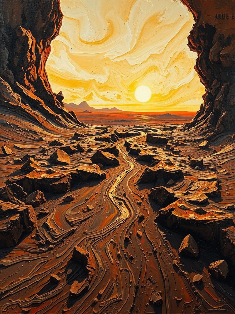 Impasto Oil Painting of Textured Muddy Earth