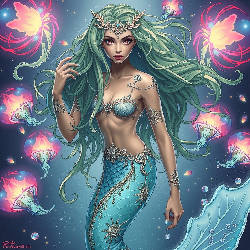 Ethereal Mermaid Goddess in Vibrant Oceanic Dreamscape