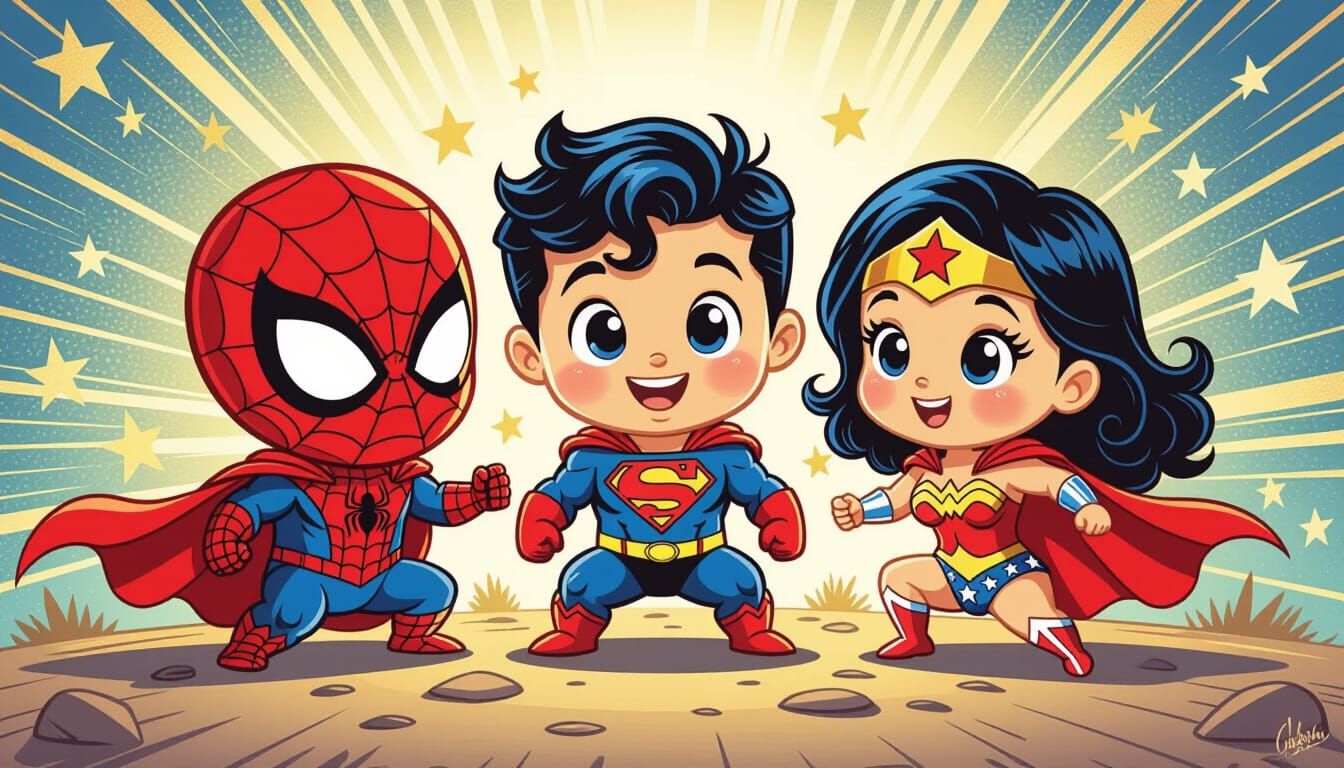 Adorable Baby Superheroes in Vibrant Comic Style