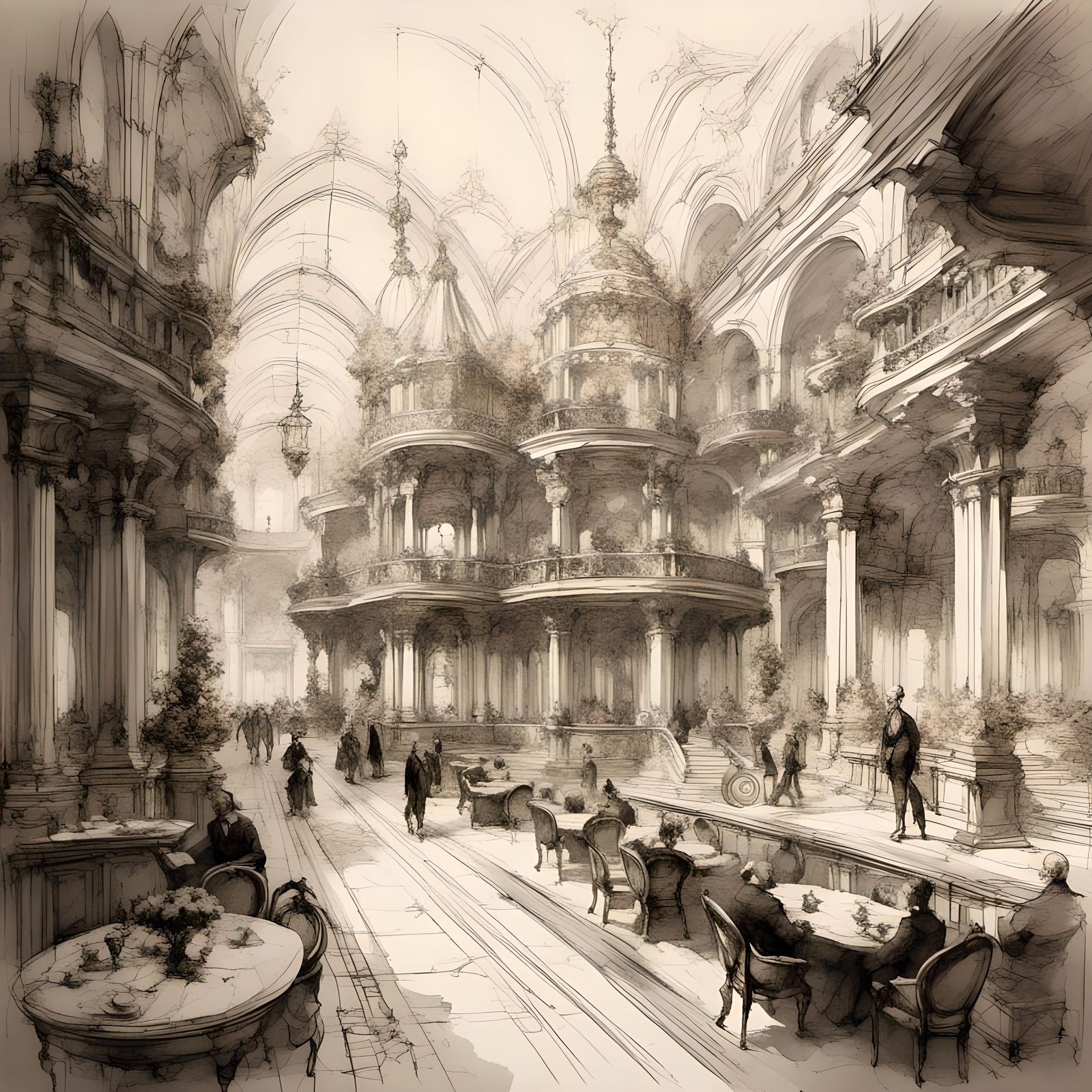 Alsatian City Architectural Sketch in Gouache