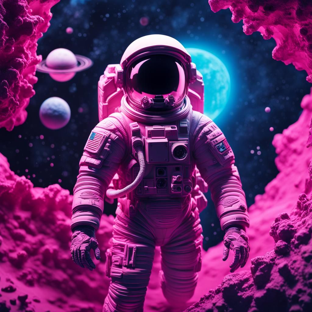Magenta Astronaut in Detailed Space Scene