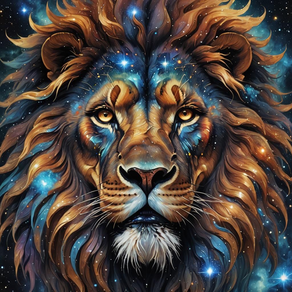 Cosmic Nebula Lion in Romanticism Style