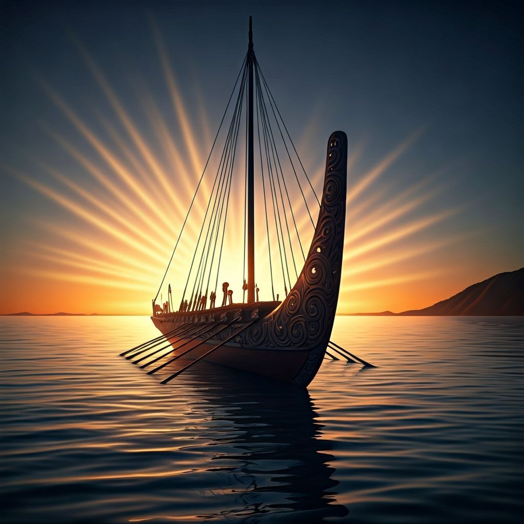 Māori Waka at Dawn: Realistic Digital Painting