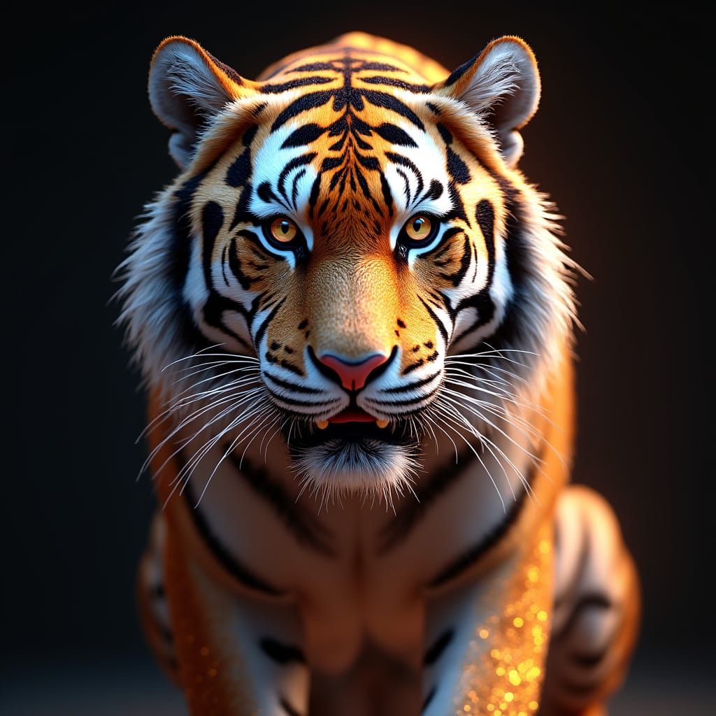 Spectacular Holographic Tiger in Sparkling Glittery Wonderla...