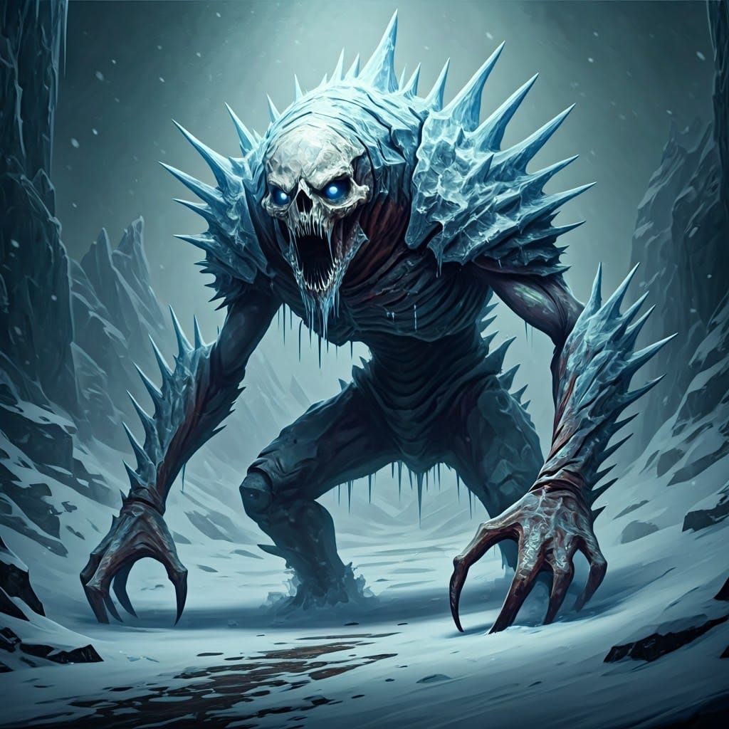 Ethereal Frost Maw Dominates Snowy Landscape in Gothic Style