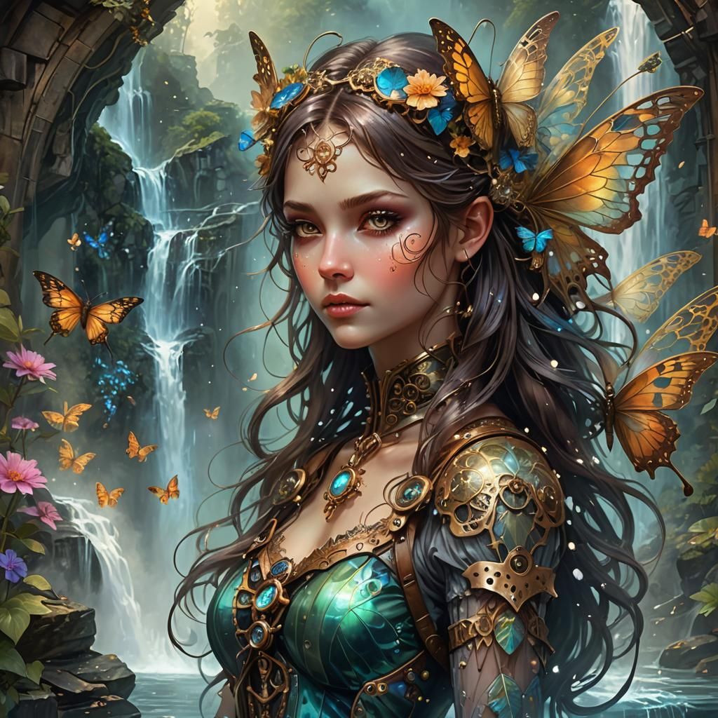 Steampunk Fairy Portrait with Iridescent Wings