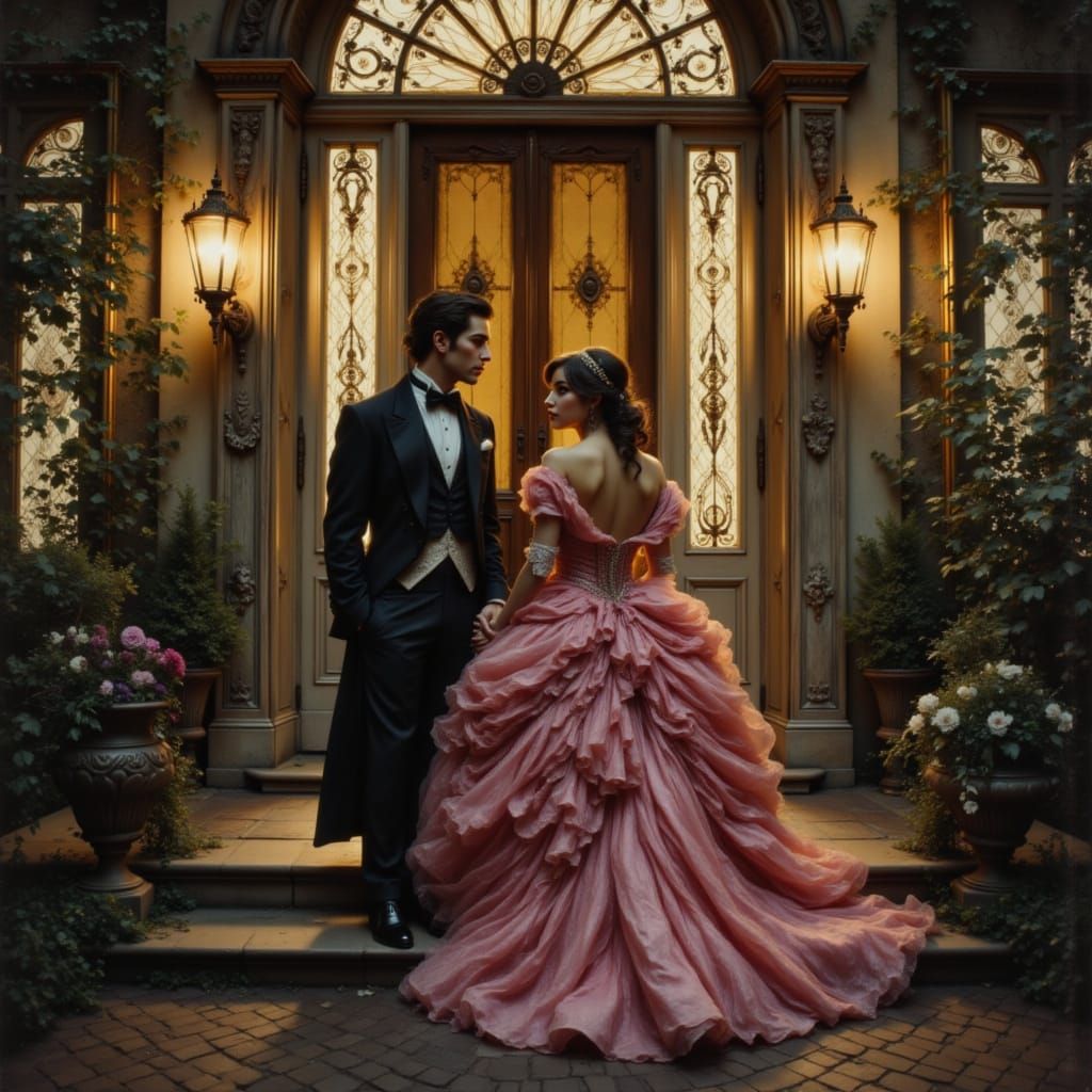 Victorian Couple Arrives at Manor Home at Twilight