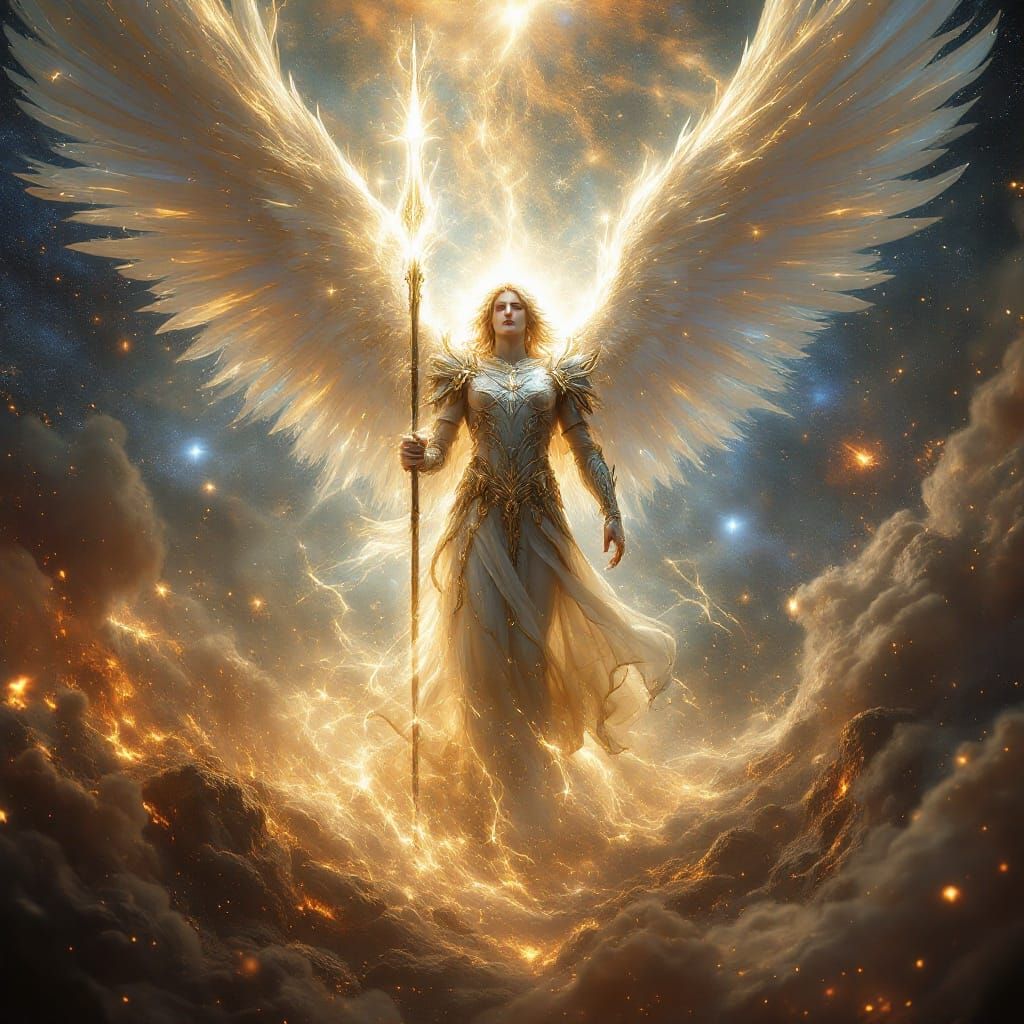 Majestic Angel Battles Cosmic Darkness