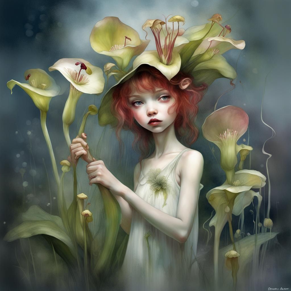 Pitcher Plant Flower Fairy in moonlight.