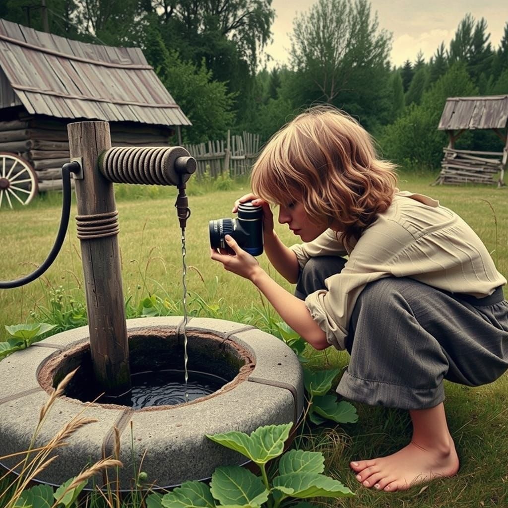 Determined Journalist in High-Contrast Cityscape