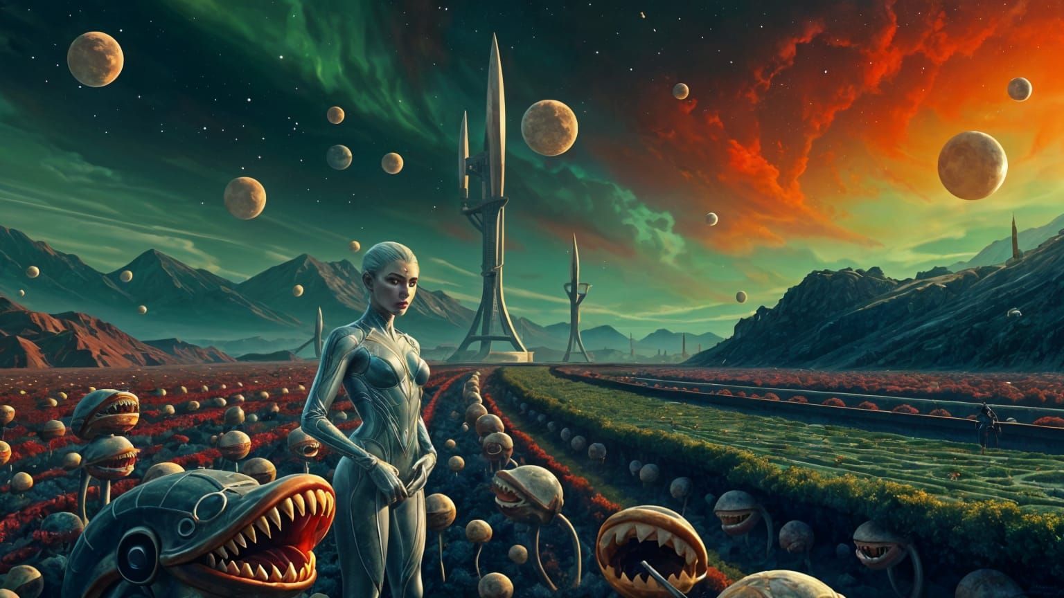 Carnivorous Garden: Slavic Woman in Futuristic Suit